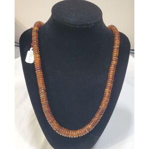 Baltic Amber Necklace‎ Gold Vermeil Heishi Disc Beads Toggle Clasp Brown Cognac